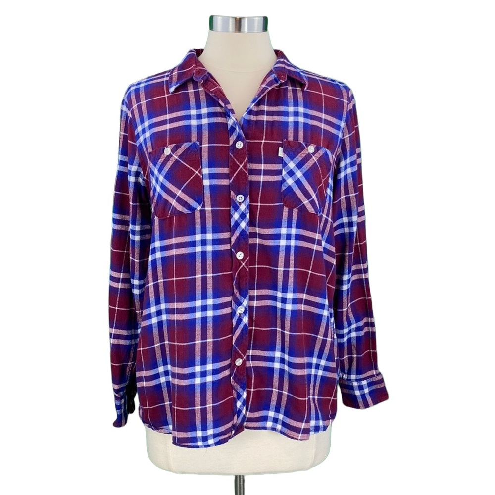 Levi’s Classic Red & Blue Plaid Flannel Button Down Shirt - Picture 1 of 14